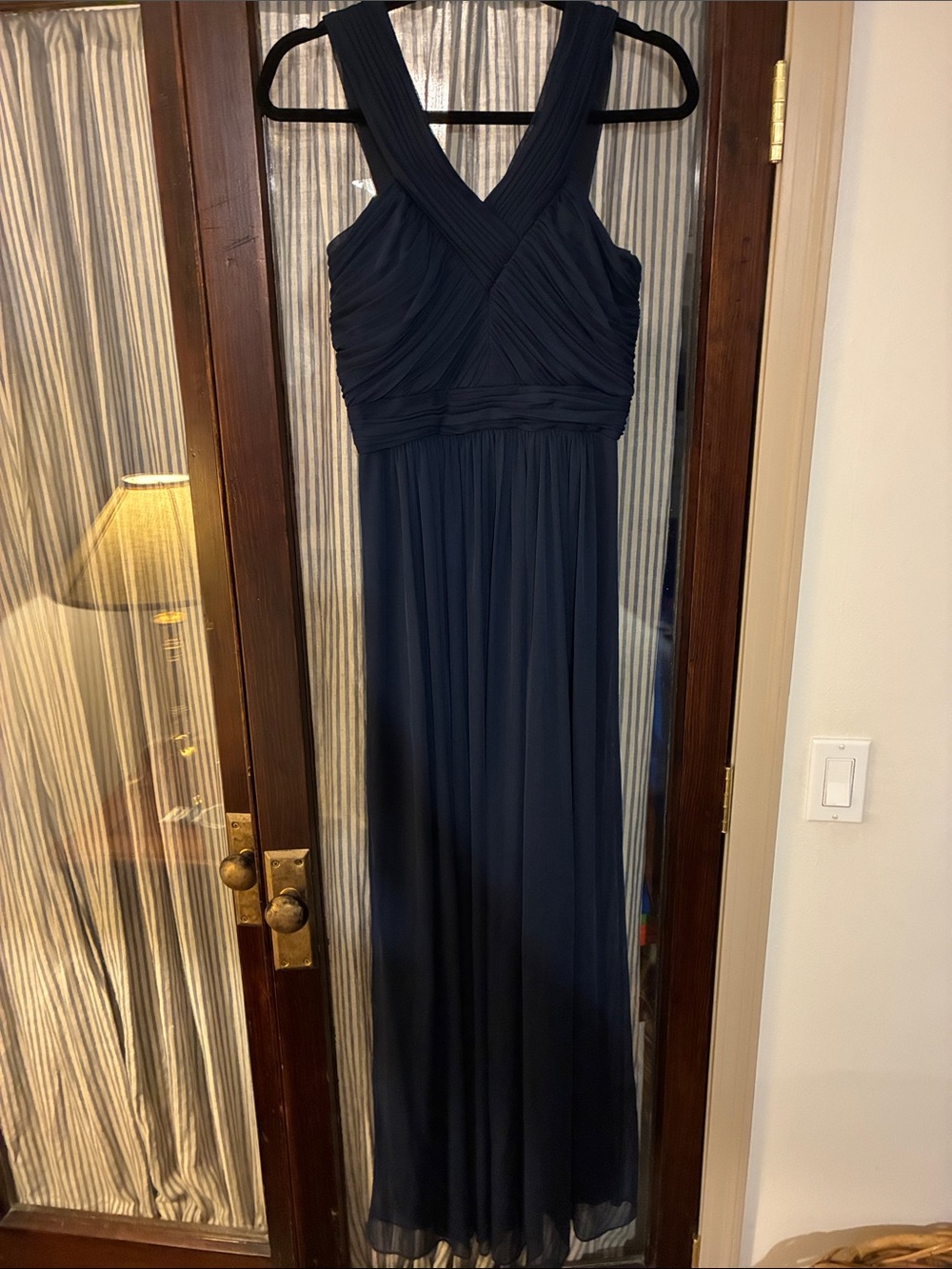 ALFRED SUNG Navy Cross-Front V-Neck Maxi Dress